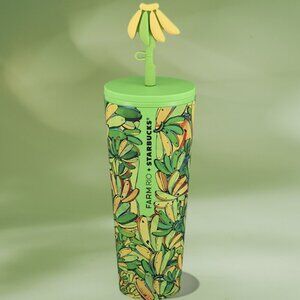 NEW Starbucks + Farm Rio Summer 2025 Yellow Green Banana Cup Tumbler 24oz